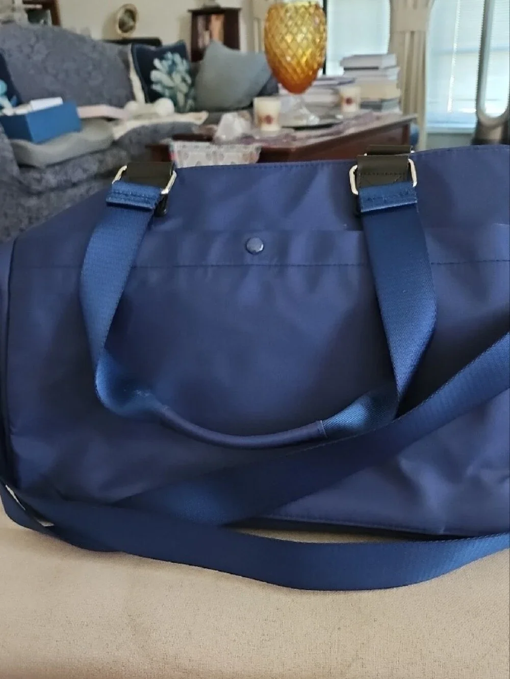 RoyalBlue NylonTote w/ Front Pockets, Shoulder Strap, Handles, Multi Compartment